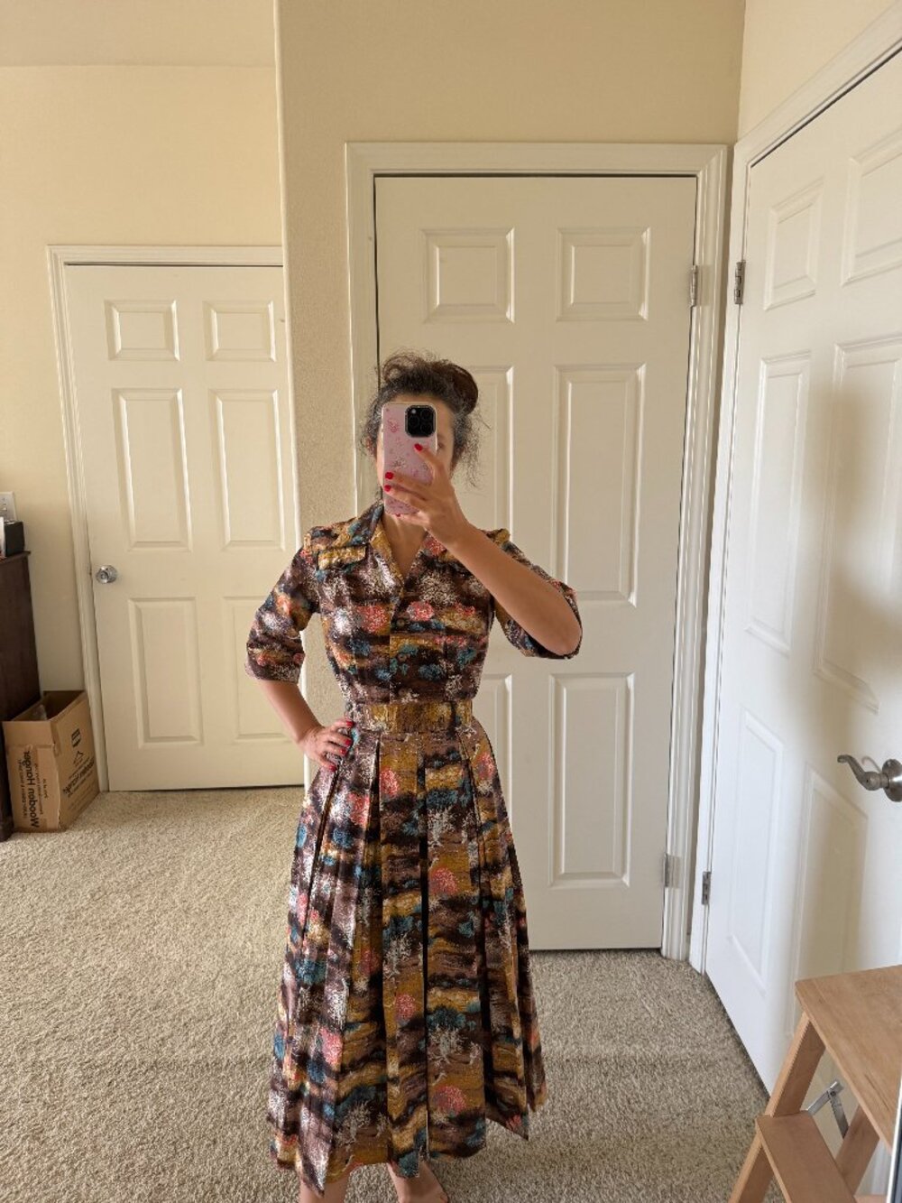 1950s Desert Novelty Print Cotton Shirtwaist Dress & Matching Belt